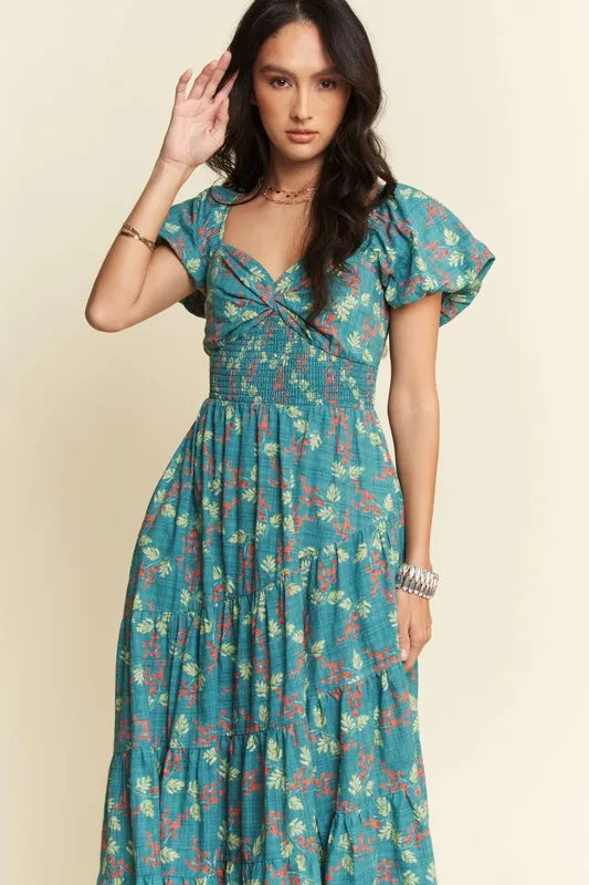 Davi & Dani Lightweight Sweetheart Neck Textured Tiered Maxi Dress - Brittney MADE