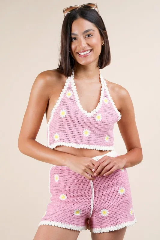 VERY J Floral Crochet Top and Shorts Set - Brittney MADE