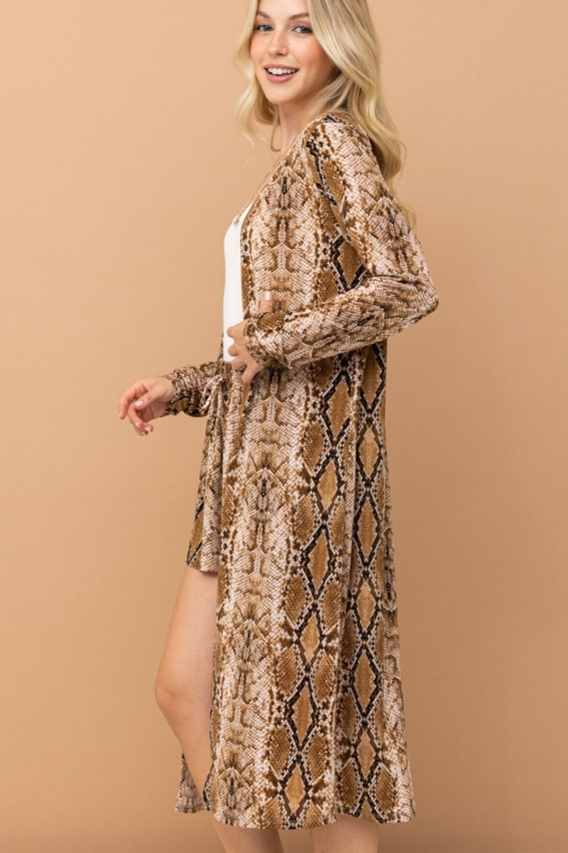 And The Why Snake Print Kimono Open Front Longline Cardigan - Brittney MADE
