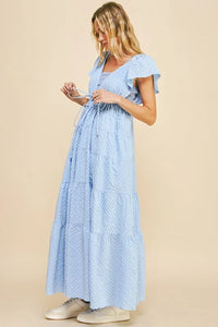 Davi & Dani Crinkled Texture Flutter Cap Sleeve Midi Dress - Brittney MADE