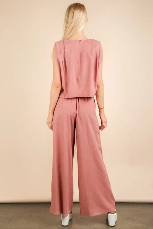 VERY J Solid Woven Top & Pants Set - Brittney MADE