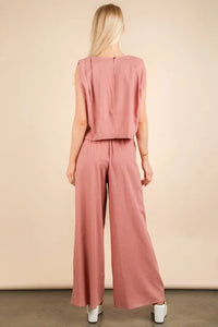 VERY J Solid Woven Top & Pants Set - Brittney MADE