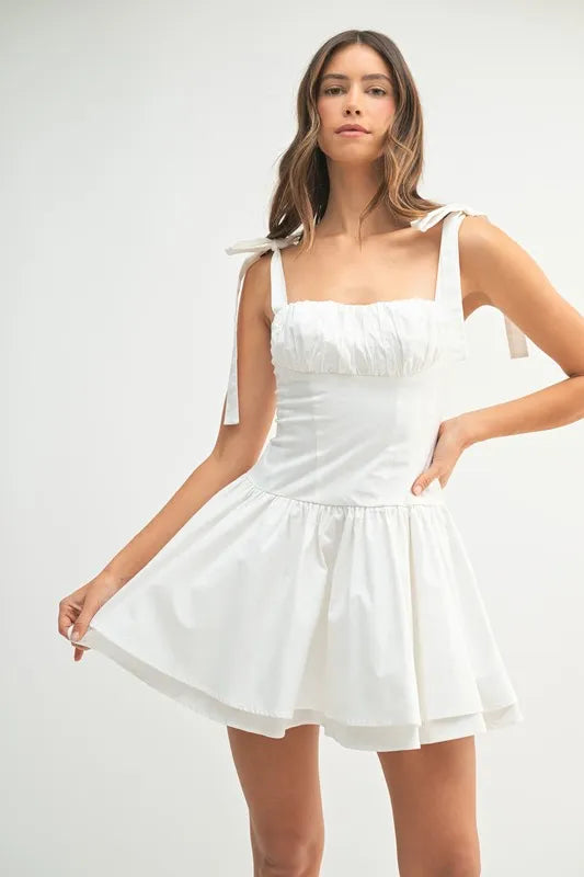 MABLE Shoulder Tie Corset Panel Mini Dress - Brittney MADE