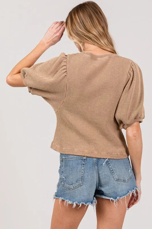 SAGE+FIG Lace-Up Waffle Knit Crop Top - Brittney MADE