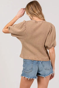 SAGE+FIG Lace-Up Waffle Knit Crop Top - Brittney MADE