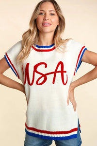 Haptics Letter Embroidery Slit Knit Top - Brittney MADE