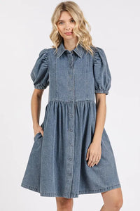 Mittoshop Button Down Puff Sleeve Denim Dress - Brittney MADE