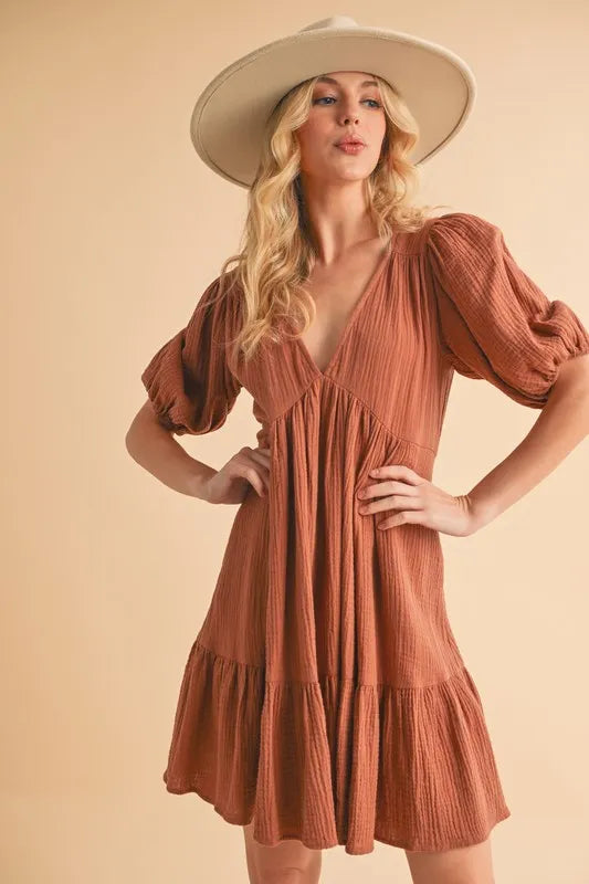 Aemi+Co Tied Back Ruffled Short Sleeve Mini Dress - Brittney MADE