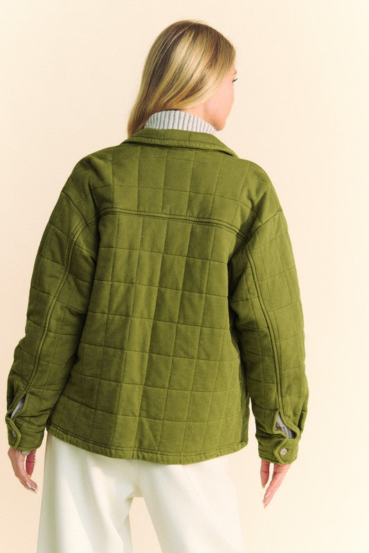 Davi & Dani Quilted Button Down Shacket with Chest Pockets - Brittney MADE