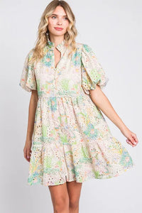 GeeGee Floral Eyelet Lace Puff Sleeve Mini Dress - Brittney MADE
