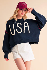 Aemi + Co USA Side Slit Round Neck Sweater - Brittney MADE