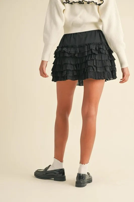 MABLE Ruffle Detailed Cotton Gauze Tiered Mini Skirt - Brittney MADE