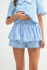 MABLE Collared Button Down Crop Top and Skort Set - Brittney MADE