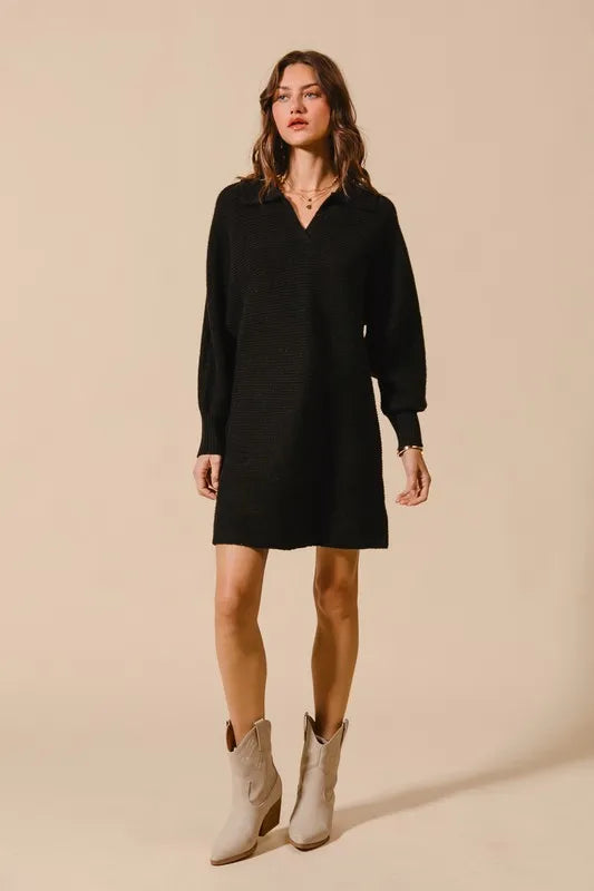 SO ME Ribbed Knit Collar Neck Dress - Brittney MADE
