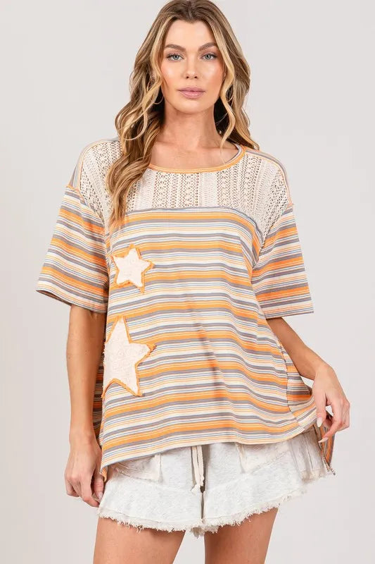 SAGE+FIG Accent Striped with Star Applique T-Shirt - Brittney MADE