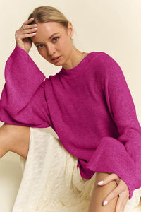 Davi & Dani High-Low Round Neck Drop Shoulder Sweater - Brittney MADE
