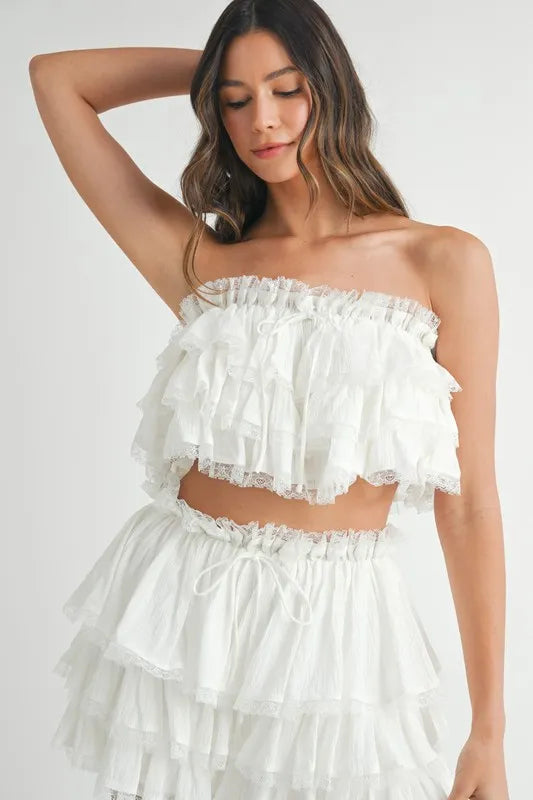 MABLE Ruffle Layered Crop Top and Mini Skirt Set - Brittney MADE