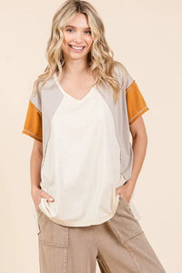 Mittoshop Color Block V-Neck Short Sleeve T-Shirt - Brittney MADE