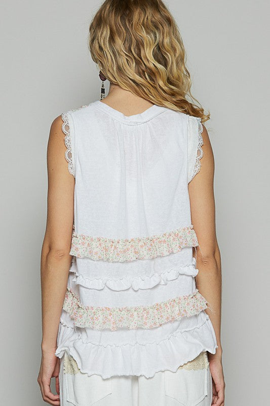 POL Ruffled Open Front Sleeveless Cardigan - Brittney MADE