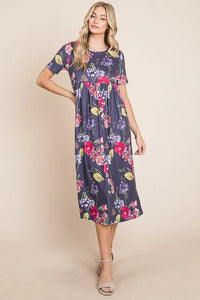 BOMBOM Floral Print Midi Dress - Brittney MADE