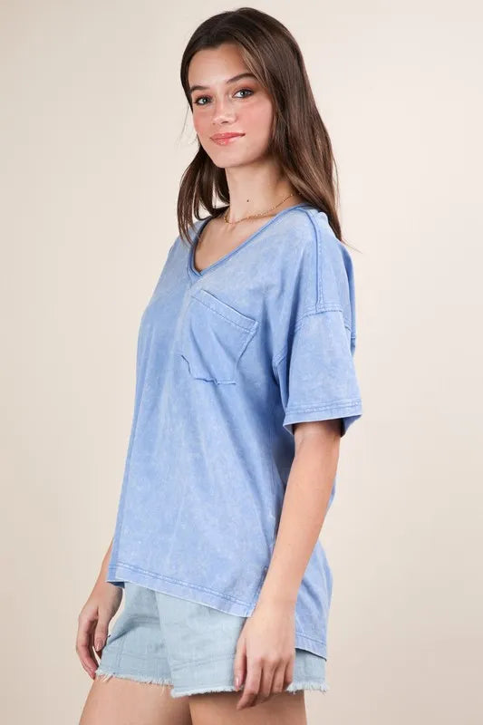 VERY J Mineral Washed V-Neck T-Shirt - Brittney MADE