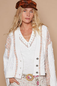 POL Cable-Knit Plaid V-Neck Button Up Cardigan - Brittney MADE