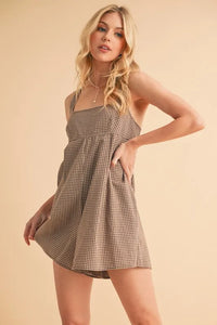 Aemi+Co Plaid Square Neck Romper - Brittney MADE