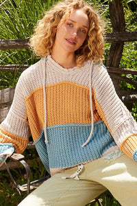 POL Color Block Long Sleeve Hooded Sweater - Brittney MADE