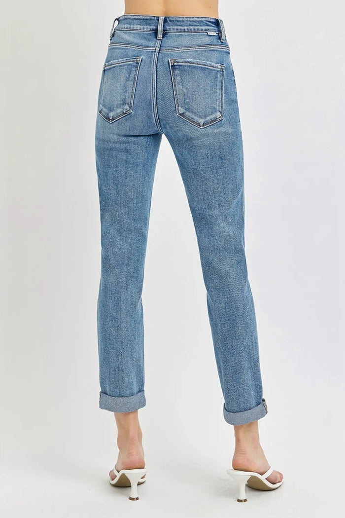 Risen Full Size High Rise Cropped Roll Up Jeans - Brittney MADE