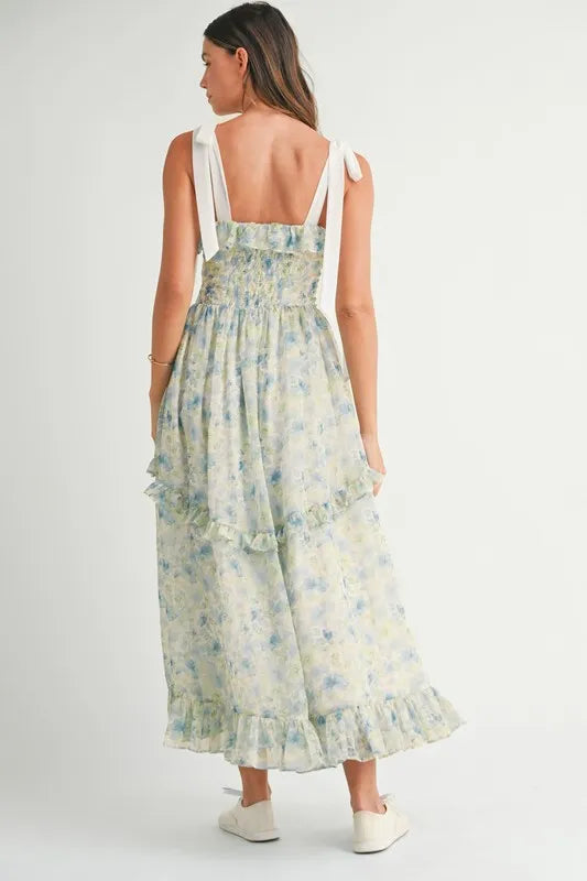 MABLE Floral Printed Shoulder Strap Midi Dress - Brittney MADE
