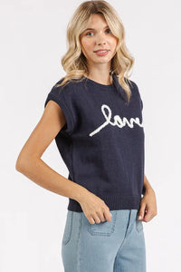 Mittoshop Contrast Letter Round Neck Cap Sleeve Knit Top - Brittney MADE