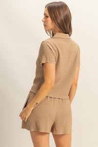 HYFVE Textured Short Sleeve Top and Drawstring Shorts Knit Set - Brittney MADE