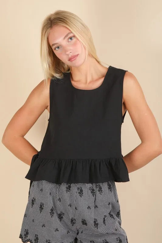 VERY J Side Tie Detail Ruffled Sleeveless Top - Brittney MADE
