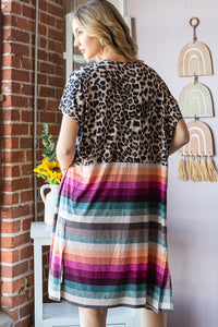 Heimish Full Size Animal Leopard and Stripe Open Cardigan Plus Size - Brittney MADE