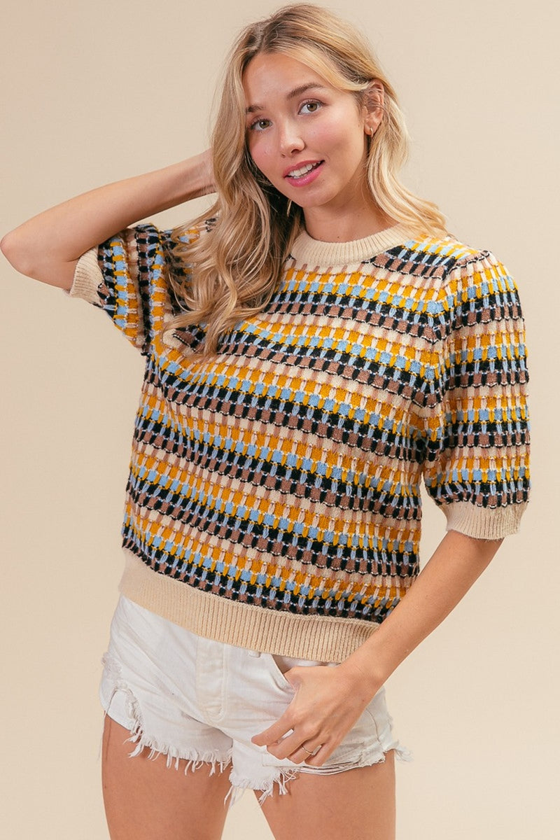 BiBi Multi Color Half Sleeve Sweater - Brittney MADE