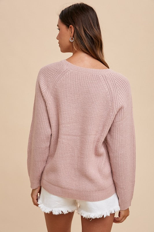 Annie Wear HELLO Embroidered Raglan Sleeve Sweater - Brittney MADE