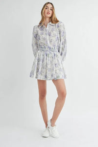 MABLE Floral Print Button Down Blouse and Mini Skirt Set - Brittney MADE