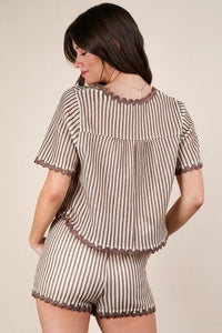 VERY J Wave Trim Detail Knit Top & Shorts Set - Brittney MADE