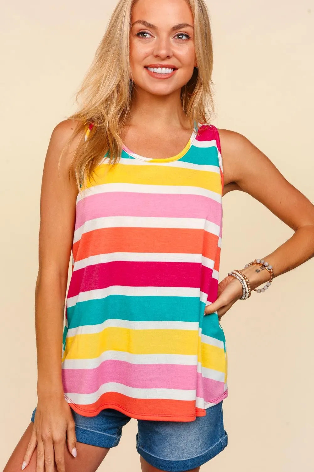 Haptics Round Neck Striped Knit Tank - Brittney MADE