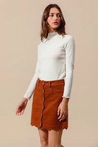 SO ME Scallop Buttoned Front Corduroy Mini Skirt - Brittney MADE
