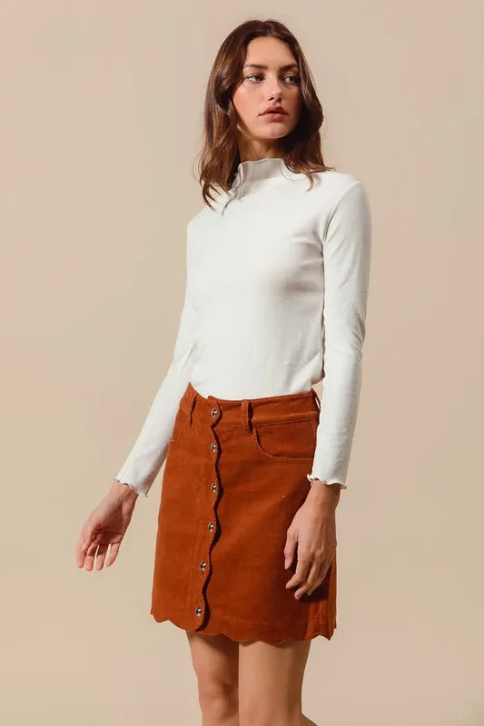 SO ME Scallop Buttoned Front Corduroy Mini Skirt - Brittney MADE