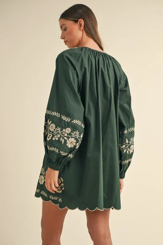 MABLE Embroidered Long Sleeve Peasant Mini Dress - Brittney MADE