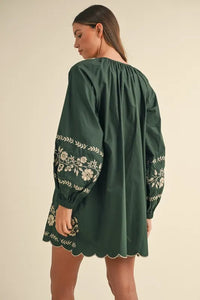 MABLE Embroidered Long Sleeve Peasant Mini Dress - Brittney MADE