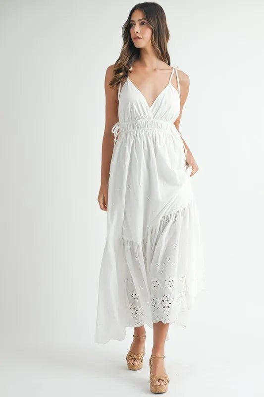 MABLE Eyelet Lace Maxi Dress with Side Strap Details - Brittney MADE