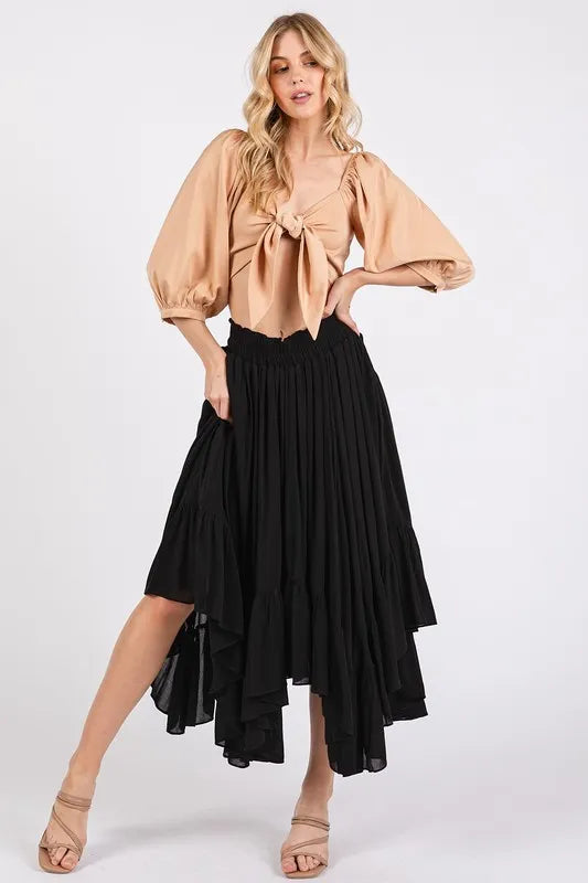 Mittoshop Handkerchief Hem Elastic Waist Pocket Midi Skirt - Brittney MADE
