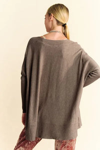 Davi & Dani Round Neck Dropped Shoulder Long Sleeve Knit Top - Brittney MADE