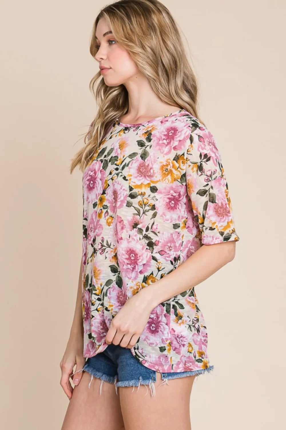 BOMBOM Floral Round Neck T-Shirt - Brittney MADE
