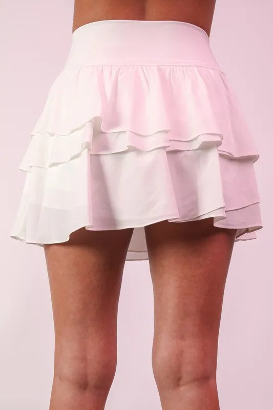 VERY J Riffled Tiered Layers Activewear Skirt with Shorts - Brittney MADE