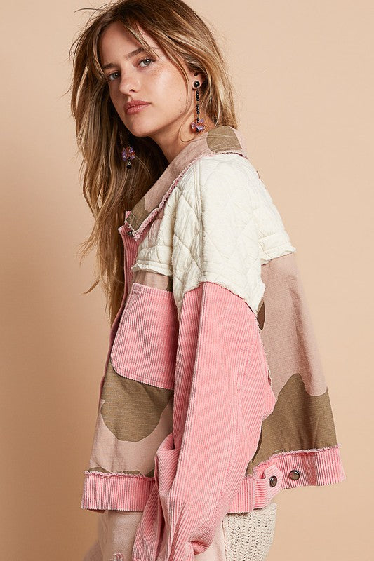 POL Corduroy Jacquard Patchwork Button Up Jacket - Brittney MADE