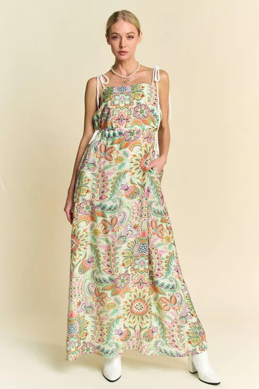 Davi & Dani Tropical Boho Printed Detail Cut Out Maxi Dress - Brittney MADE